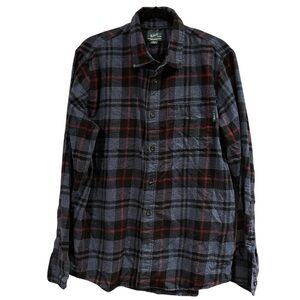 Woolrich Flannel Shirt Blue Plaid Outdoor Button Up Chest Pocket Logo